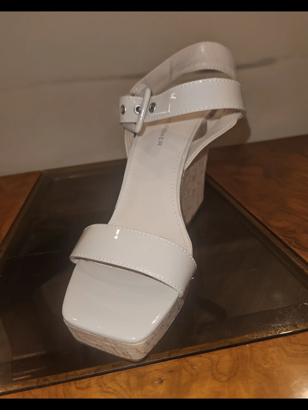 Marc Fisher Cream Patent Cork-Platform Sandals